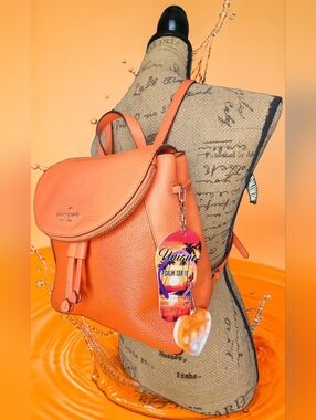 Kate Spade Leila Medium Flap Backpack In Orange & Couple Of Charms